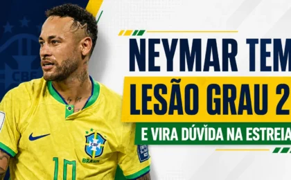 Neymar com a camisa da Seleção Brasileira em arte sobre lesão grau 2 antes da estreia do Brasil na Copa do Mundo