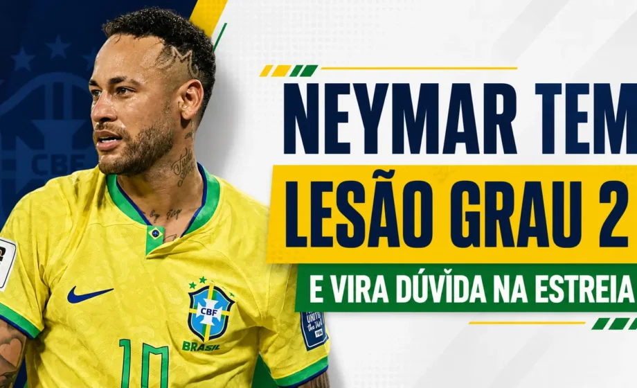 Neymar com a camisa da Seleção Brasileira em arte sobre lesão grau 2 antes da estreia do Brasil na Copa do Mundo